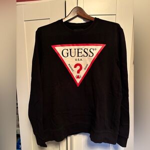 GUESS Men's Black and Red Crewneck Sweater